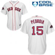 Wholesale Cheap Red Sox #15 Dustin Pedroia White New Cool Base 2018 World Series Stitched MLB Jersey
