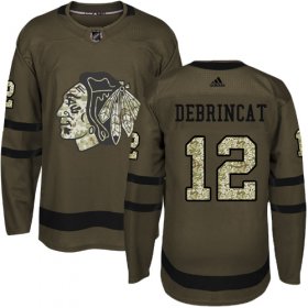 Wholesale Cheap Adidas Blackhawks #12 Alex DeBrincat Green Salute to Service Stitched NHL Jersey
