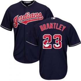 Wholesale Cheap Indians #23 Michael Brantley Navy Blue Team Logo Fashion Stitched MLB Jersey