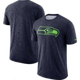 Wholesale Cheap Men\'s Seattle Seahawks Nike College Navy Sideline Cotton Slub Performance T-Shirt