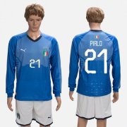 Wholesale Cheap Italy #21 Pirlo Blue Home Long Sleeves Soccer Country Jersey