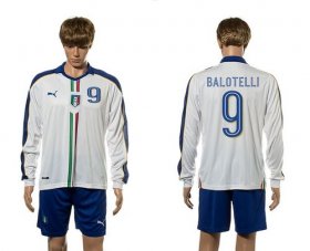Wholesale Cheap Italy #9 Balotelli White Away Long Sleeves Soccer Country Jersey