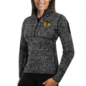 Wholesale Cheap Chicago Blackhawks Antigua Women\'s Fortune 1/2-Zip Pullover Sweater Charcoal