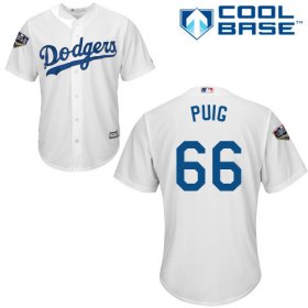 Wholesale Cheap Dodgers #66 Yasiel Puig White Cool Base 2018 World Series Stitched Youth MLB Jersey