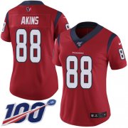 Wholesale Cheap Nike Texans #88 Jordan Akins Red Alternate Women's Stitched NFL 100th Season Vapor Untouchable Limited Jersey