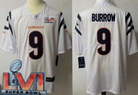 Wholesale Cheap Men\'s Cincinnati Bengals #9 Joe Burrow Limited White 2022 Super Bowl LVI Bound Vapor Jersey