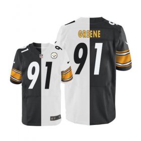 Wholesale Cheap Nike Steelers #91 Kevin Greene White/Black Men\'s Stitched NFL Elite Split Jersey
