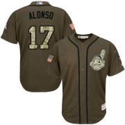 Wholesale Cheap Indians #17 Yonder Alonso Green Salute to Service Stitched MLB Jersey
