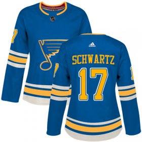 Wholesale Cheap Adidas Blues #17 Jaden Schwartz Blue Alternate Authentic Women\'s Stitched NHL Jersey