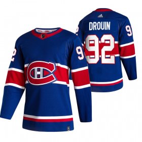 Wholesale Cheap Montreal Canadiens #92 Jonathan Drouin Blue Men\'s Adidas 2020-21 Reverse Retro Alternate NHL Jersey