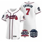 Wholesale Cheap Men Atlanta Braves 7 Dansby Swanson 2021 White World Series With 150th Anniversary Patch Stitched Baseball Jersey