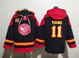 Wholesale Cheap Men's Atlanta Hawks #11 Trae Young Black Red Lace-Up Pullover Hoodie