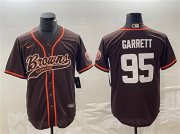 Cheap Men's Cleveland Browns #95 Myles Garrett Brown With Patch Cool Base Stitched Baseball Jersey