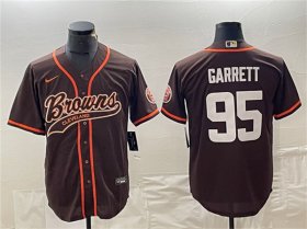 Cheap Men\'s Cleveland Browns #95 Myles Garrett Brown With Patch Cool Base Stitched Baseball Jersey