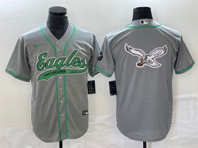 Wholesale Cheap Men\'s Philadelphia Eagles Gray Team Big Logo Cool Base Stitched Baseball Jersey