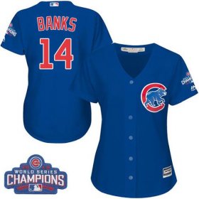 Wholesale Cheap Cubs #14 Ernie Banks Blue Alternate 2016 World Series Champions Women\'s Stitched MLB Jersey
