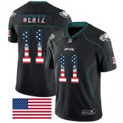 Wholesale Cheap Nike Eagles #11 Carson Wentz Black Men's Stitched NFL Limited Rush USA Flag Jersey
