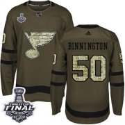 Wholesale Cheap Adidas Blues #50 Jordan Binnington Green Salute to Service 2019 Stanley Cup Final Stitched NHL Jersey