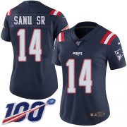 Wholesale Cheap Nike Patriots #14 Mohamed Sanu Sr Navy Blue Women's Stitched NFL Limited Rush 100th Season Jersey