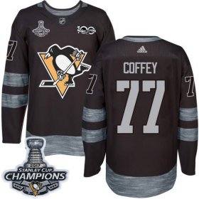 Wholesale Cheap Adidas Penguins #77 Paul Coffey Black 1917-2017 100th Anniversary Stanley Cup Finals Champions Stitched NHL Jersey