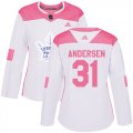 Wholesale Cheap Adidas Maple Leafs #31 Frederik Andersen White/Pink Authentic Fashion Women's Stitched NHL Jersey