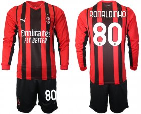 Wholesale Cheap Men 2021-2022 Club Ac Milan home red Long Sleeve 80 Soccer Jersey