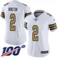 Wholesale Cheap Nike Saints #2 Jameis Winston White Women's Stitched NFL Limited Rush 100th Season Jersey