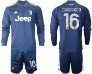 Wholesale Cheap Men 2020-2021 club Juventus away long sleeves 16 blue Soccer Jerseys