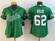 Cheap Women's Philadelphia Eagles #62 Jason Kelce Green Cool Base Stitched Baseball Jersey(Run Small)