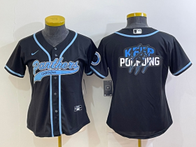 Wholesale Cheap Women\'s Carolina Panthers Black Team Big Logo With Patch Cool Base Stitched Baseball Jersey