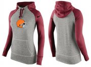 Wholesale Cheap Women's Nike Cleveland Browns Performance Hoodie Grey & Red_3