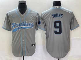 Wholesale Cheap Men\'s Carolina Panthers #9 Bryce Young Gray With Patch Cool Base Stitched Baseball Jersey