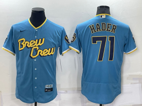 Wholesale Cheap Men\'s Milwaukee Brewers #71 Josh Hader Blue 2022 City Connect Flex Base Stitched Jersey