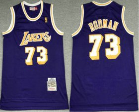Wholesale Cheap Men\'s Los Angeles Lakers #73 Dennis Rodman Purple 1998-99 Hardwood Classics Soul Swingman Stitched NBA Throwback Jersey