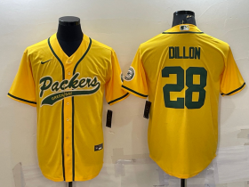 Wholesale Cheap Men\'s Green Bay Packers #28 AJ Dillon Yellow With Patch Cool Base Stitched Baseball Jersey