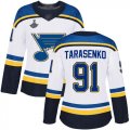 Wholesale Cheap Adidas Blues #91 Vladimir Tarasenko White Road Authentic Stanley Cup Champions Women's Stitched NHL Jersey