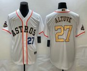 Cheap Men's Houston Astros #27 Jose Altuve Number 2023 White Gold World Serise Champions Patch Cool Base Stitched Jersey