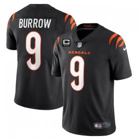 Wholesale Cheap Men\'s Cincinnati Bengals 2022 #9 Joe Burrow Black With 3-star C Patch Vapor Limited Stitched NFL Jersey