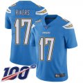 Wholesale Cheap Nike Chargers #17 Philip Rivers Electric Blue Alternate Men's Stitched NFL 100th Season Vapor Limited Jersey