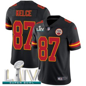 Wholesale Cheap Nike Chiefs #87 Travis Kelce Black Super Bowl LIV 2020 Youth Stitched NFL Limited Rush Jersey