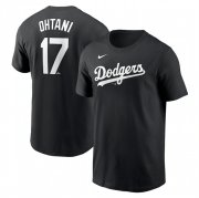 Cheap Men's Los Angeles Dodgers #17 Shohei Ohtani Black 2024 Fuse Name & Number T-Shirt