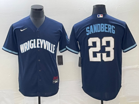 Wholesale Cheap Men\'s Chicago Cubs #23 Ryne Sandberg Navy City Connect Cool Base Stitched Jersey