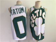 Wholesale Cheap Men's Boston Celtics #0 Jayson Tatum White and Green Big Face Throwback Stitched Jersey