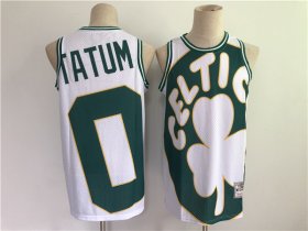 Wholesale Cheap Men\'s Boston Celtics #0 Jayson Tatum White and Green Big Face Throwback Stitched Jersey