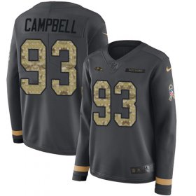 Wholesale Cheap Nike Ravens #93 Calais Campbell Anthracite Salute to Service Women\'s Stitched NFL Limited Therma Long Sleeve Jersey