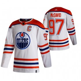 Wholesale Cheap Edmonton Oilers #97 Connor McDavid White Men\'s Adidas 2020-21 Reverse Retro Alternate NHL Jersey