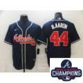 Wholesale Cheap Men Nike Atlanta Braves 44 Hank Aaron Blue Stitched MLB 2021 Champions Patch Jersey