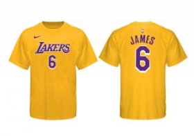 Wholesale Cheap Men\'s Yellow Los Angeles Lakers #6 LeBron James Basketball T-Shirt