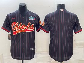 Wholesale Cheap Men\'s Kansas City Chiefs Blank Black With Super Bowl LVII Patch Cool Base Stitched Baseball Jersey