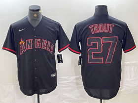 Cheap Men\'s Los Angeles Angels #27 Mike Trout Lights Out Black Fashion Cool base Nike Jersey